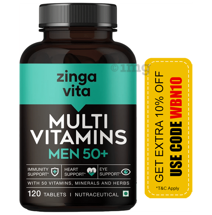 Zingavita Multivitamin Tablet for Men 50+ with 50 Vitamins , Minerals & Herbs For Immunity , Heart and Eye Support