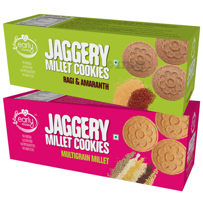 Early Foods Combo Pack of Jaggery Millet Cookies Ragi & Amaranth and Jaggery Millet Cookies Multigrain Millet (150gm Each)