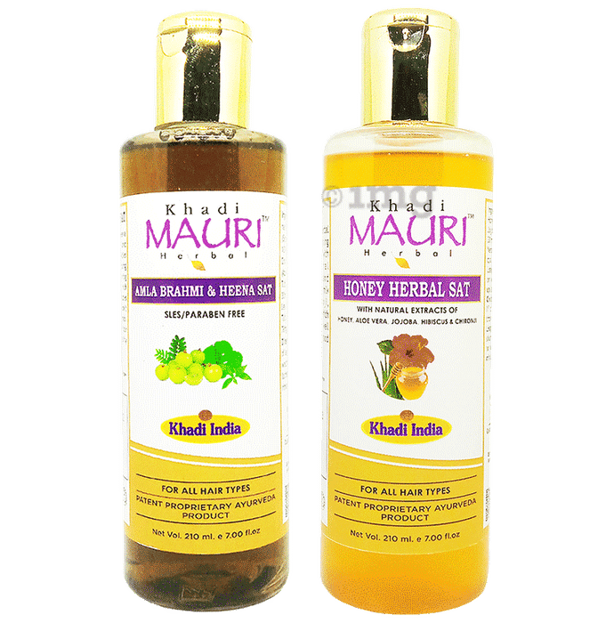 Khadi Mauri Herbal Combo Pack of Amla Brahmi Heena Sat & Honey Shampoo (210ml Each)
