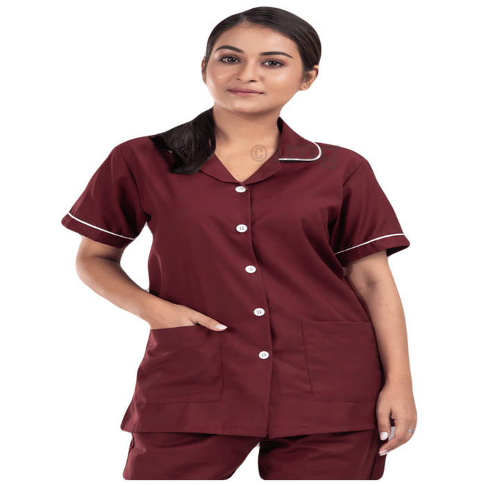 Agarwals Nurse Uniform Softn Comfy Pure Viscose Cotton Maroon Small