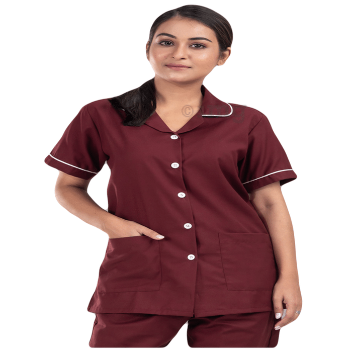 Agarwals Nurse Uniform Softn Comfy Pure Viscose Cotton Maroon Small