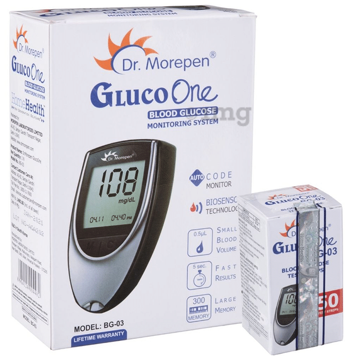 Dr Morepen Combo Pack of Gluco One BG 03 Blood Glucose Monitoring System with Gluco One BG 03 Blood Glucose 50 Test Strip