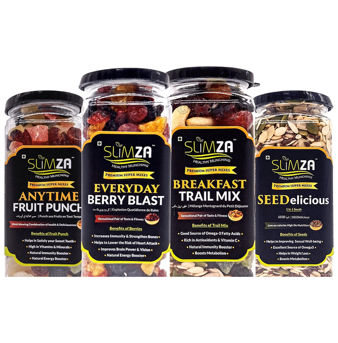 Slimza Healthy Premium Combo Pack of Anytime Fruit Punch,Everyday Berry Blast,Breakfast Trail Mix & SEEDeliclious (210Gm Each )