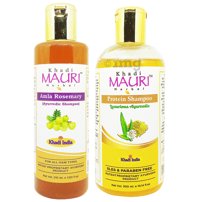 Khadi Mauri Herbal Combo Pack of Amla Rosemary (210ml)& Protein (300ml)Shampoo