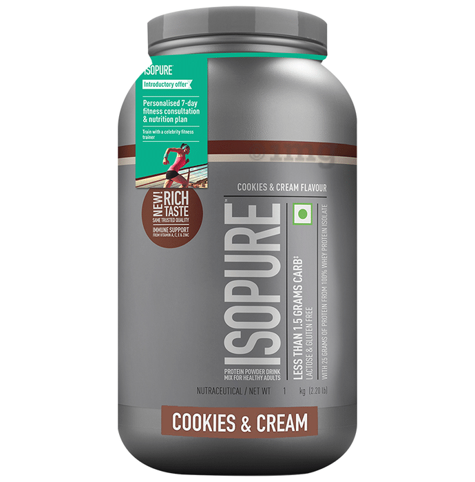Isopure Whey Protein with Less than 1.5gm Carbs | For Fitness, Immunity & Skin | Flavour Powder Cream and Cookie