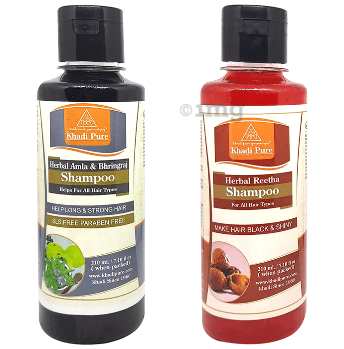 Khadi Pure Combo Pack of Reetha Shampoo & Herbal Amla & Bhringraj Shampoo SLS Free & Paraben Free (210ml Each)