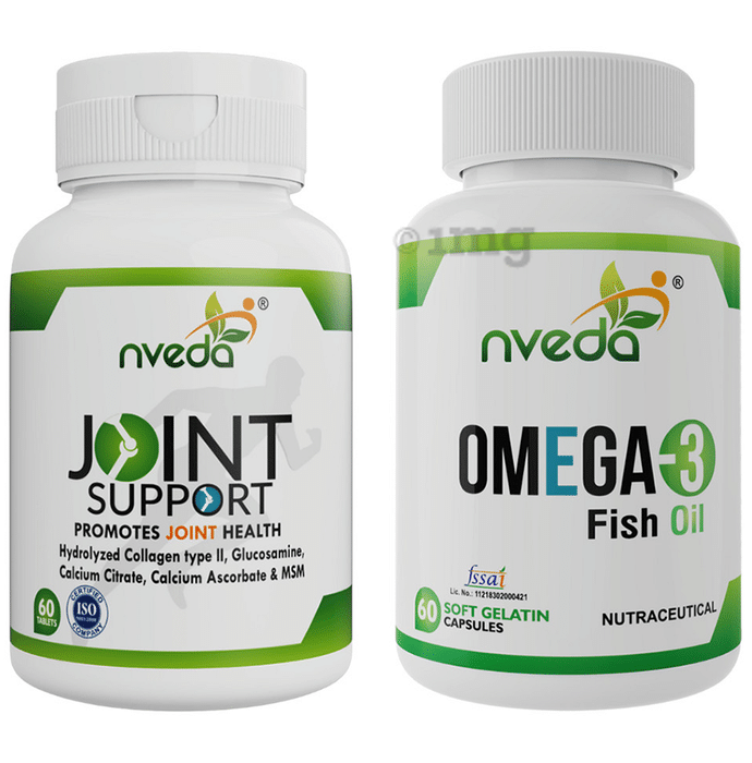 Nveda Combo Pack of Omega 3 Fish Oil (60 Capsule) & Joint Support (60 Tablet)