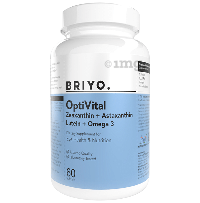 Briyo OptiVital Soft Gelatin Capsule | Eye Multivitamin | Promotes Eye Health & Vision with Lutein, Zeaxanthin, Astaxanthin, and Omega-3 Fatty Acids from Natural Sources