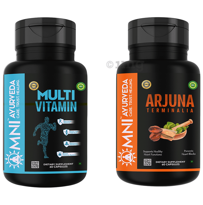 Omni Ayurveda Combo Pack of Multi Vitamin and Arjuna Terminalia Capsule (60 Each)