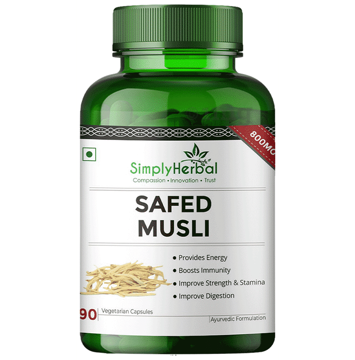 Simply Herbal Safed Musli 800mg Vegetarian Capsules