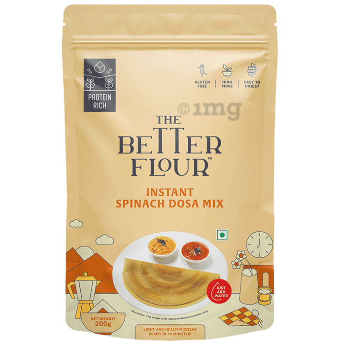 The Better Flour Spinach Dosa Mix, Instant Ready To Cook Breakfast Mix for Golden, Crispy & Tasty Dosas