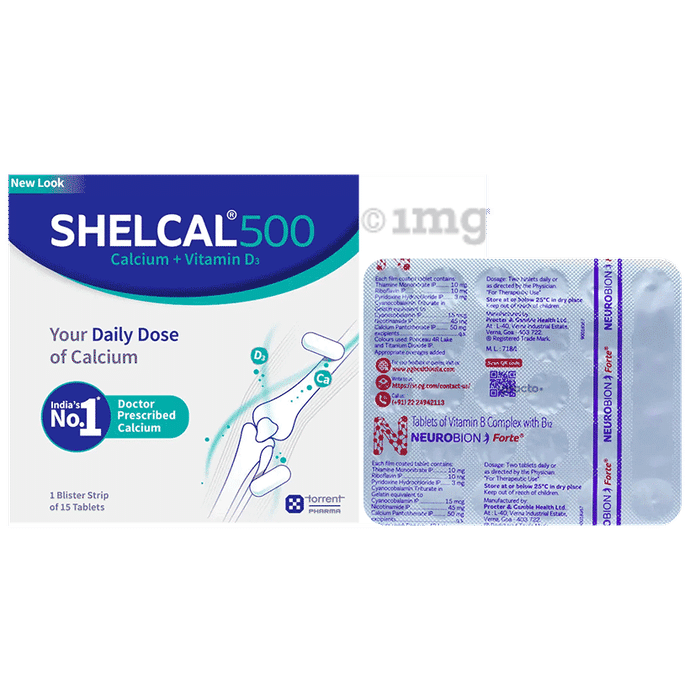 Combo Pack of Neurobion Forte Tablet (30) & Shelcal 500 Calcium+Vitamin D3 Tablet (15)