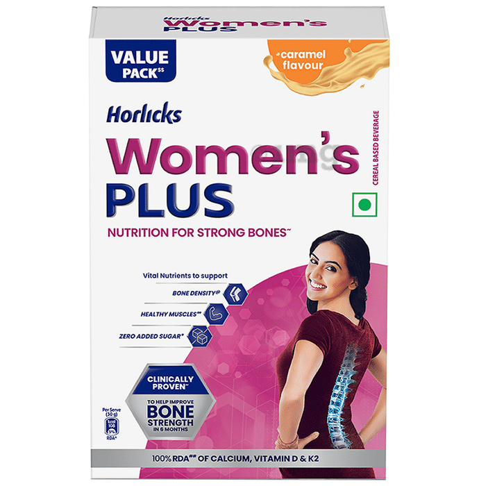 Horlicks Women's Plus with Calcium, Vitamin D & K2 for Strong Bones Caramel