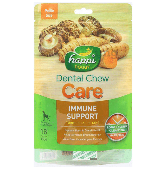 Heads Up For Tails Happi Doggy Dental Chew Care Immune Support Petite 2.5 inch Turmeric & Shiitake