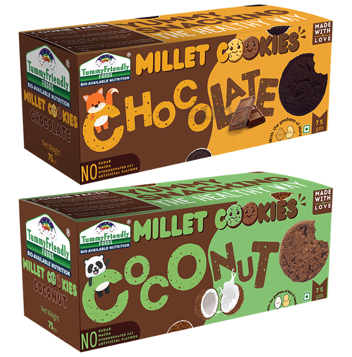 TummyFriendly Foods Combo Pack of Millet Cookies Chocolate & Millet Cookies Coconut (75gm Each)