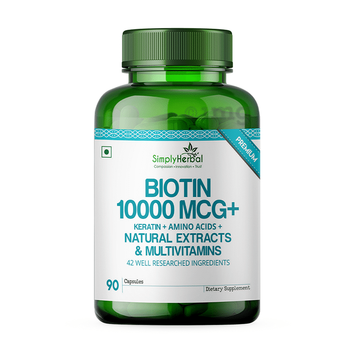 Simply Herbal Biotin 10000mcg | With Keratin & Amino Acids for Hair, Skin & Nails | Capsule