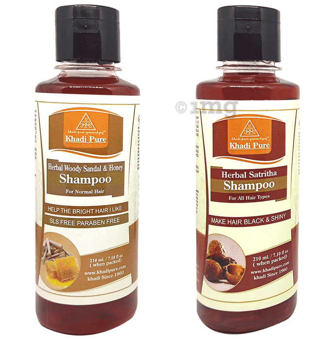 Khadi Pure Combo Pack of Herbal Pure Satritha Shampoo & Herbal Woody Sandal & Honey Shampoo SLS Free & Paraben Free (210ml Each)