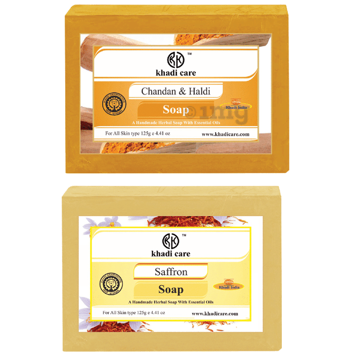 Khadi Care Combo Pack of Herbal Chandan Haldi Soap & Saffron Soap (125gm Each)
