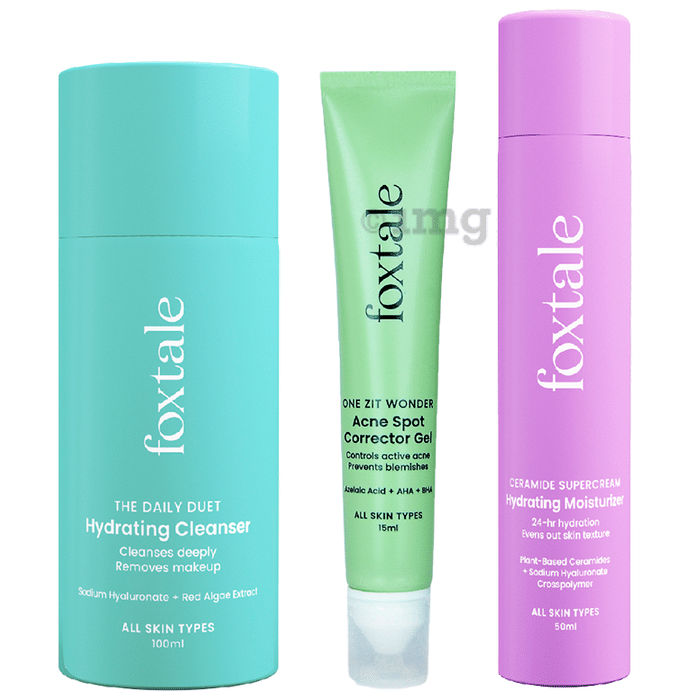 Foxtale Combo Pack of Hydrating Cleanser 100ml, Acne Spot Corrector Gel 15ml and Hydrating Moisturizer 50ml