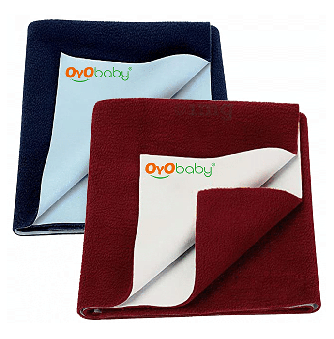 Oyo Baby Waterproof Bed Protector Dry Sheet Gifts Pack Medium Dark Blue & Maroon