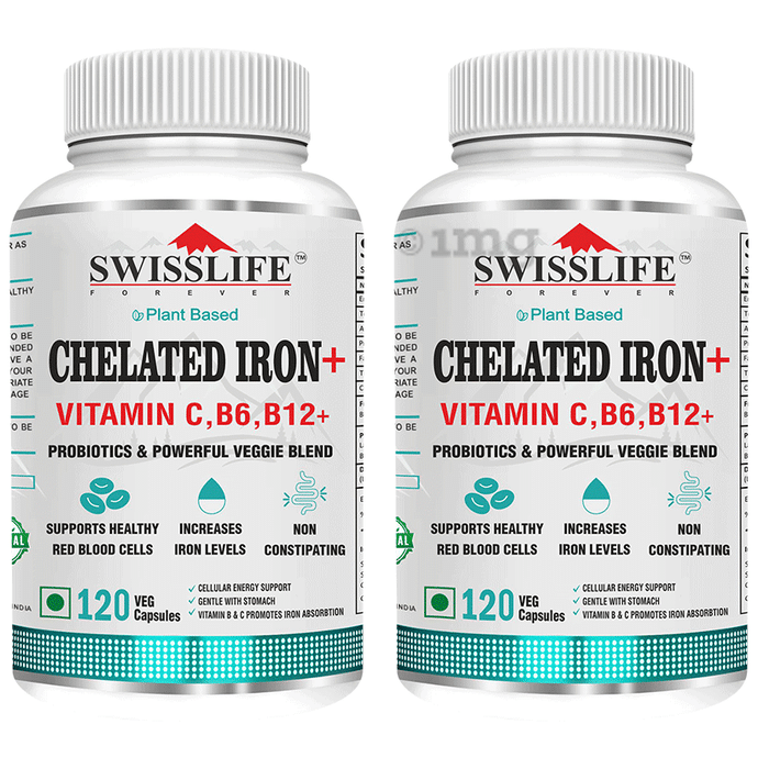 SWISSLIFE FOREVER Chelated Iron + Vitamin C, B6, B12 Veg Capsule (120 Each)