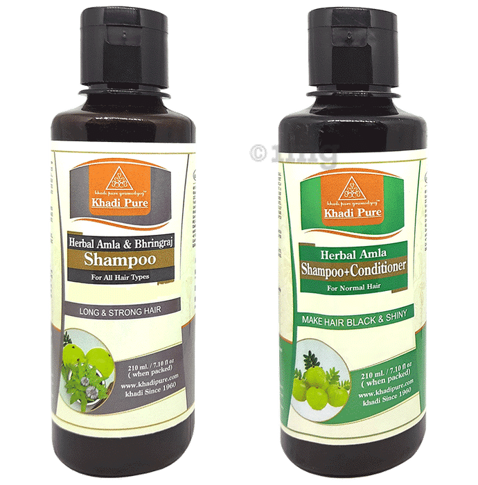 Khadi Pure Combo Pack of Herbal Amla & Bhringraj Shampoo & Herbal Amla Shampoo+Conditioner (210ml Each)