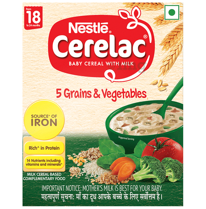 Nestle Cerelac Baby Cereal with Iron, Minerals & Vitamins | From 18 to 24 Months | 5 Grains & Vegetables