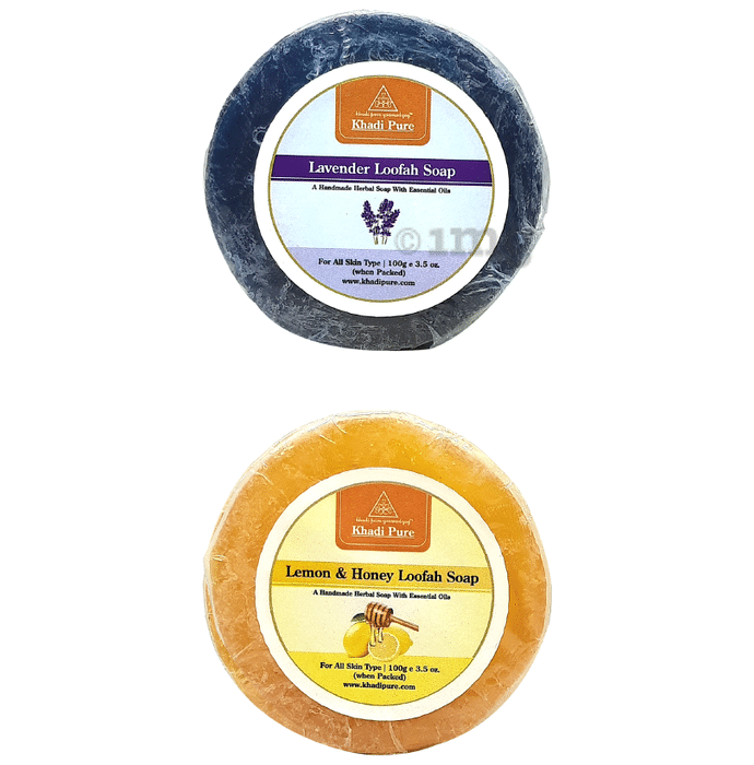 Khadi Pure Combo Pack of Lavender Loofah Soap & Lemon & Honey Loofah Soap (100gm Each)