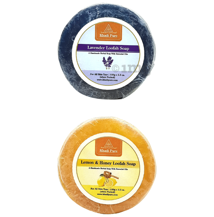 Khadi Pure Combo Pack of Lavender Loofah Soap & Lemon & Honey Loofah Soap (100gm Each)