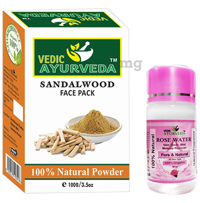 Vedic Ayurveda Combo Pack of Sandalwood Powder (100gm) With Rose water (60ml)
