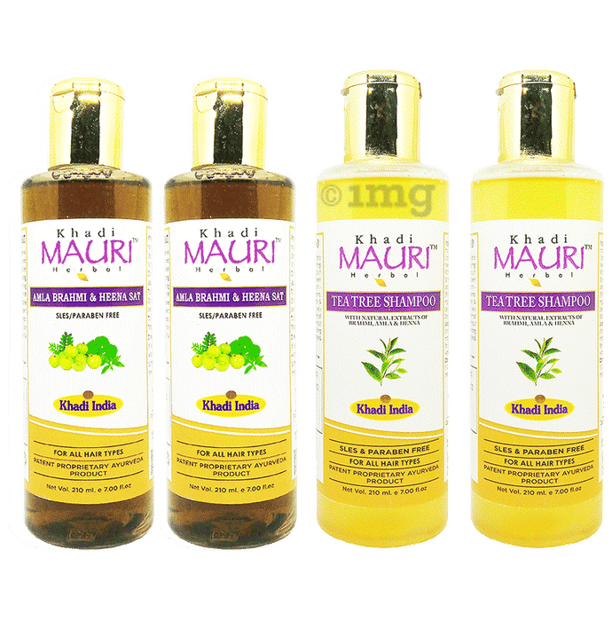 Khadi Mauri Herbal Combo Pack of  Amla Brahmi Heena Sat & Tea Tree Shampoo (210ml Each)