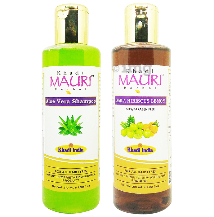 Khadi Mauri Herbal Combo Pack of  Aloe Vera & Amla Hibiscus Lemon Shampoo (210ml Each)