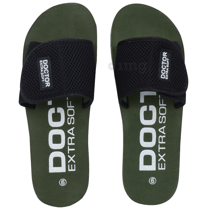 Doctor Extra Soft D 17 Orthopaedic and Diabetic Adjustable Strap Comfort Slippers for Women Olive 4