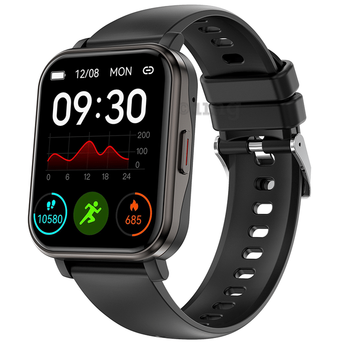 GOQii Stream SpO2 Bluetooth Calling with 3 Months Health & Personal Coaching Subscription Smart Watch Black