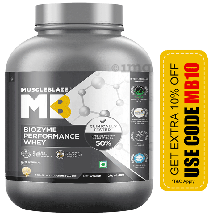 MuscleBlaze MuscleBlaze Biozyme Performance Whey Protein | For Muscle Gain | Improves Protein Absorption | Nutrition Care Powder French Vanilla Creme