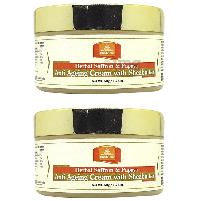 Khadi Pure Herbal Saffron & Papaya Anti Ageing Cream with Sheabutter (50gm Each)