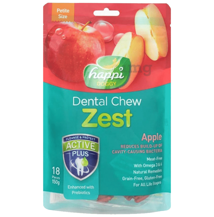 Heads Up For Tails Happi Doggy Dental Chew Zest Reduces Buil-up of Cavity-Causing Bacteria Petite 2.5 inch Apple