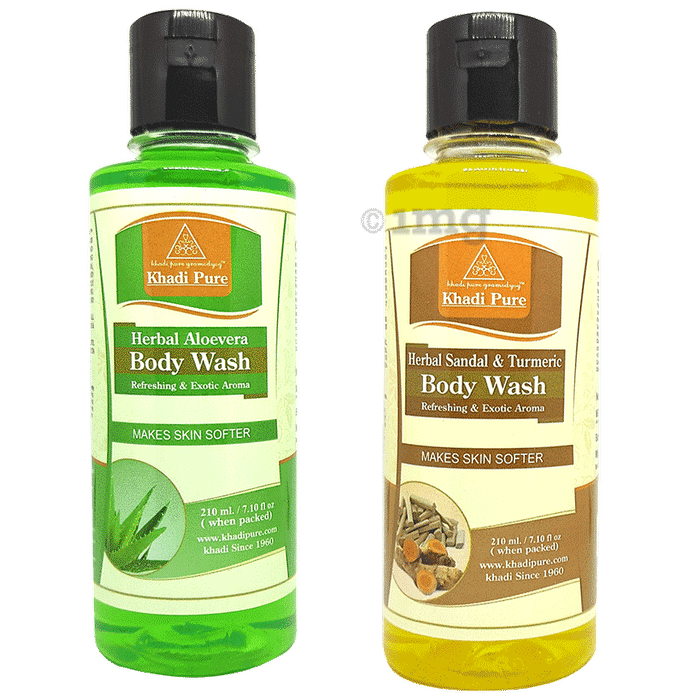 Khadi Pure Combo Pack of Herbal Aloevera Body Wash & Herbal Sandal & Turmeric Body Wash (210ml Each)