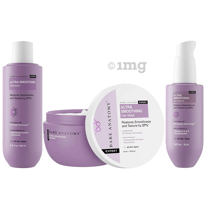 Bare Anatomy Combo Pack of Ultra Smoothing Shampoo (250ml), Ultra Smoothing Hair Serum (50ml) & Hair Mask Ultra Smoothing (250gm)