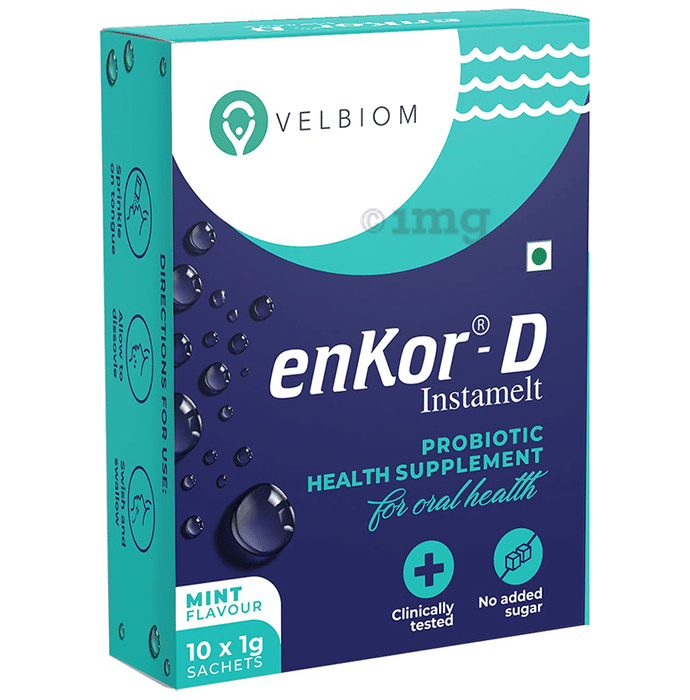 Velbiom Enkor-D Instamelt Probiotic Health Supplement for Oral Health | No Added Sugar | Flavour Mint