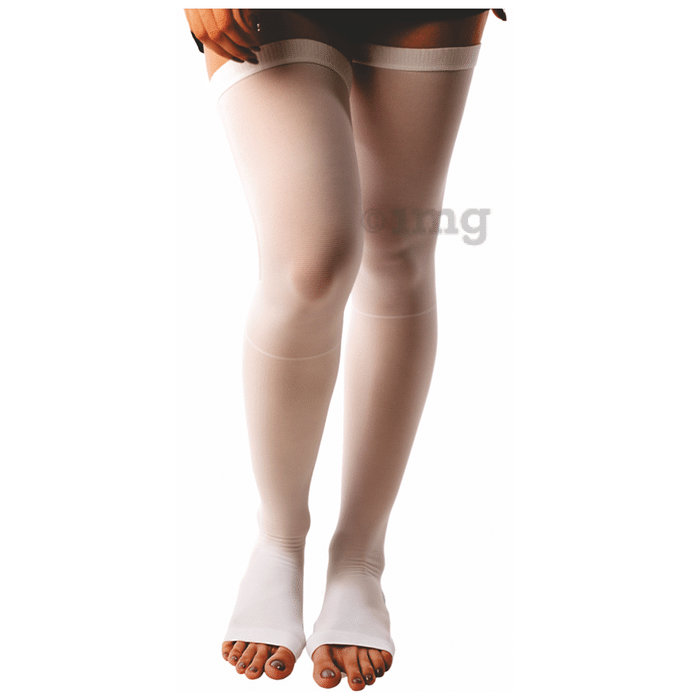 Vissco Anti-Embolism Stockings -Thigh Length-Open Toe to Improve Blood Circulation Medium White