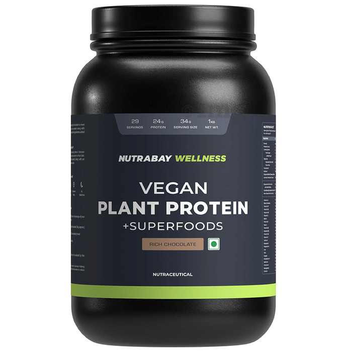 Nutrabay Wellness Vegan Plant Protein + Superfoods | For Muscles & Digestion | Flavour Rich Chocolate