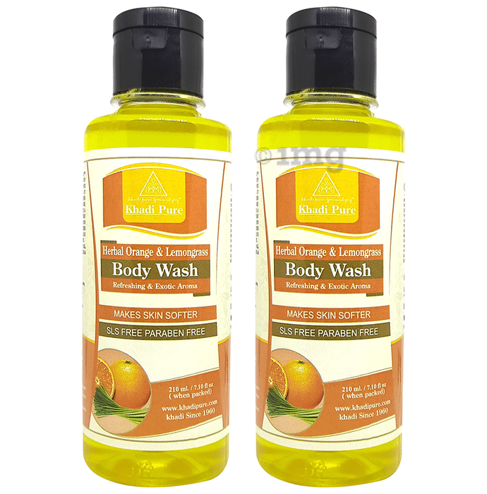 Khadi Pure Herbal Orange & Lemongrass Body Wash (210ml Each) SLS & Paraben Free