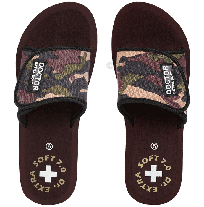 Doctor Extra Soft D 54 Women's Camo Care Orthopaedic and Diabetic Adjustable Strap Slipper Brown 7
