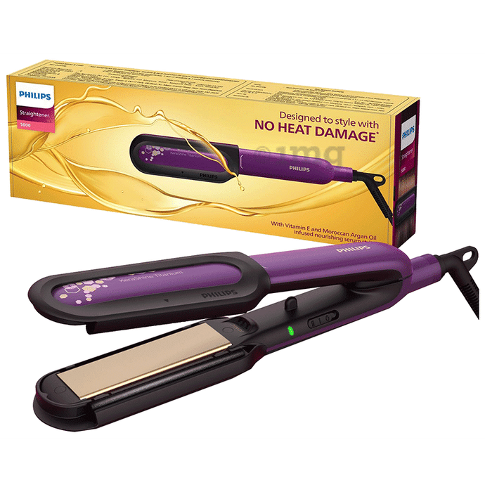Philips BHS503/40 Hair Straightener NourishCare No heat damage with Vitamin E & Morrocan Argan Oil Serum Strips Purple