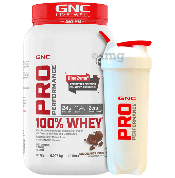 GNC Live Well Pro Performance 100% Whey Powder with White Plastic Shaker Chocolate Supreme
