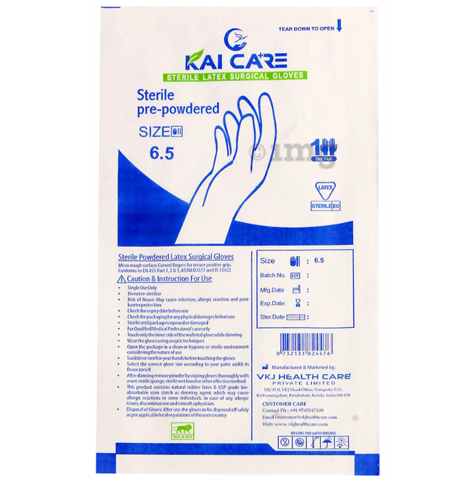 Kaicare Sterile Latex Surgical Gloves (50 Each) Size 6.5