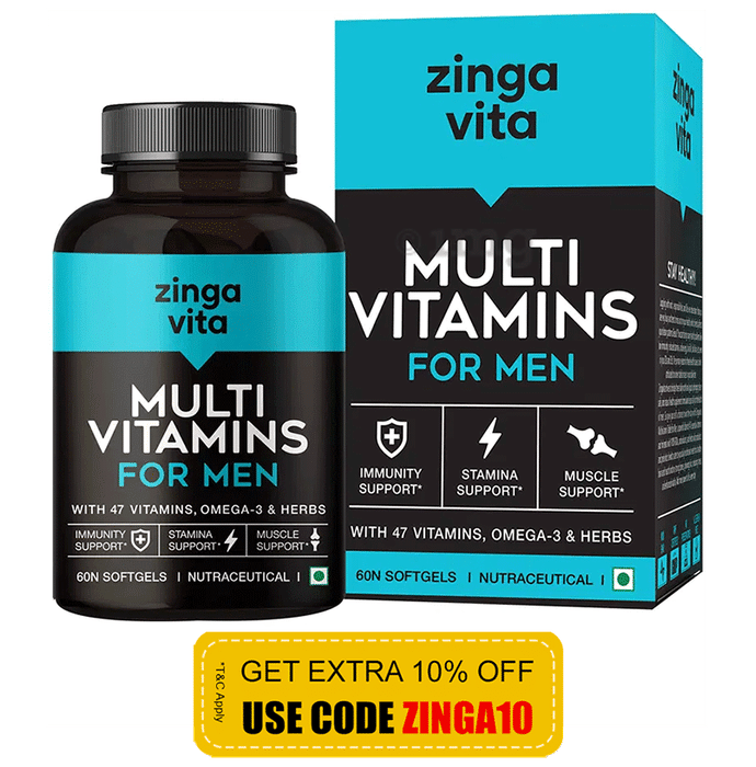 Zingavita Multivitamin For Men with Omega 3 & Herbs | For Immunity & Stamina Support