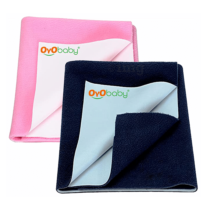 Oyo Baby Waterproof Bed Protector Dry Sheet Gifts Pack Medium Dark Blue & Pink