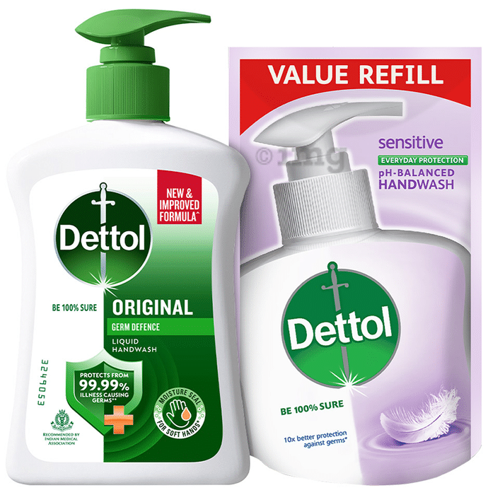Dettol Original Liquid Handwash 200ml with Sensitive Liquid Handwash Refill 175ml